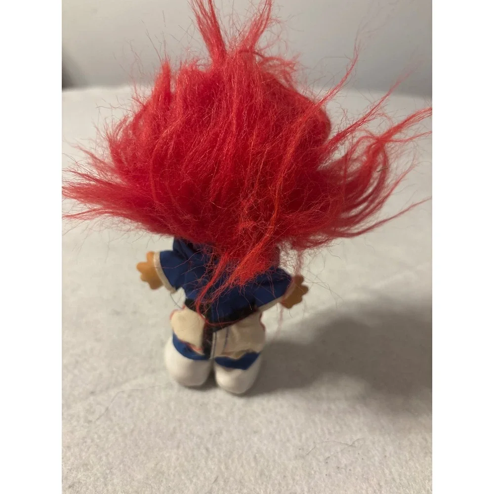 Vintage Troll Doll Red Hair Sports Uniform #1‎ Jersey Blue White 3 inch Figure
